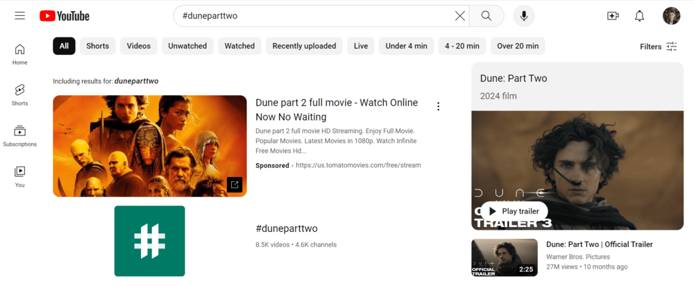 Kết quả tìm kiếm #duneparttwo trên YouTube