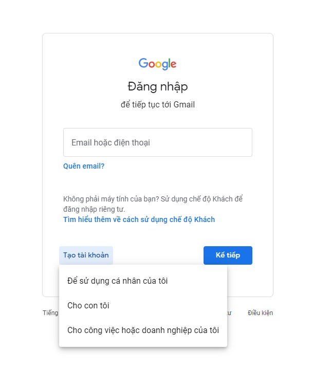 Đăng nhập tài khoản Google