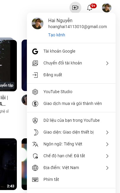 Tạo kênh YouTube mới