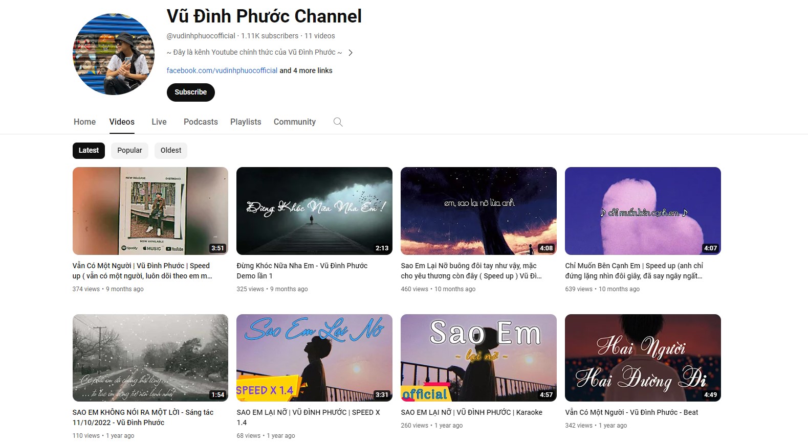 Kênh YouTube Vũ Đình Phước khi hoạt động độc lập và tự phân phối nhạc