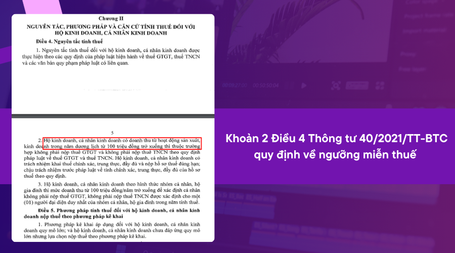 Ngưỡng miễn thuế YouTube quy định bởi Khoản 2 Điều 4 Thông tư 40/2021/TT-BTC